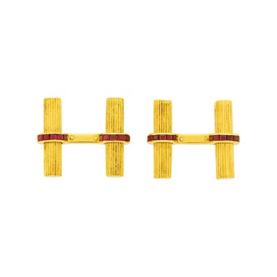 Lot 24 - Van Cleef & Arpels Pair of Gold and Ruby Cufflinks, France