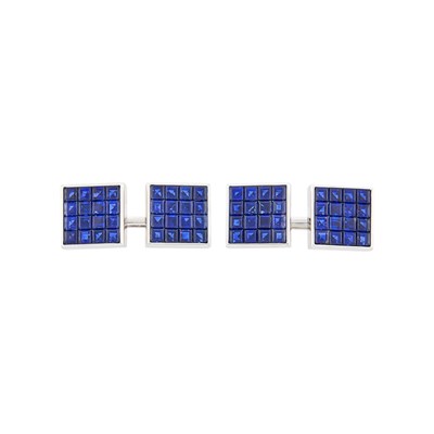 Lot 234 - Van Cleef & Arpels Pair of White Gold and Mystery-Set Sapphire Cufflinks, France