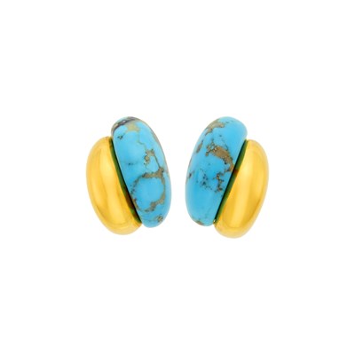 Lot 3 - Seaman Schepps Pair of Gold and Turquoise 'Curb Link' Earclips