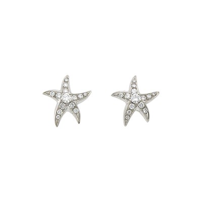 Lot 1129 - Pair of White Gold and Diamond Starfish Earrings