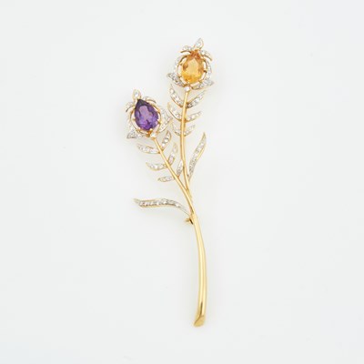 Lot 63 - Diamond and Stone Pin, 88 diamonds about 0.80 ct., 18K 9 dwt. all