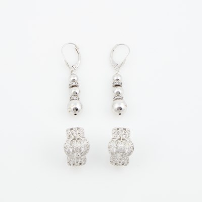 Lot 162 - Two Diamond Earrings and Two Gold and Stone Earrings, 14K 7 dwt. all