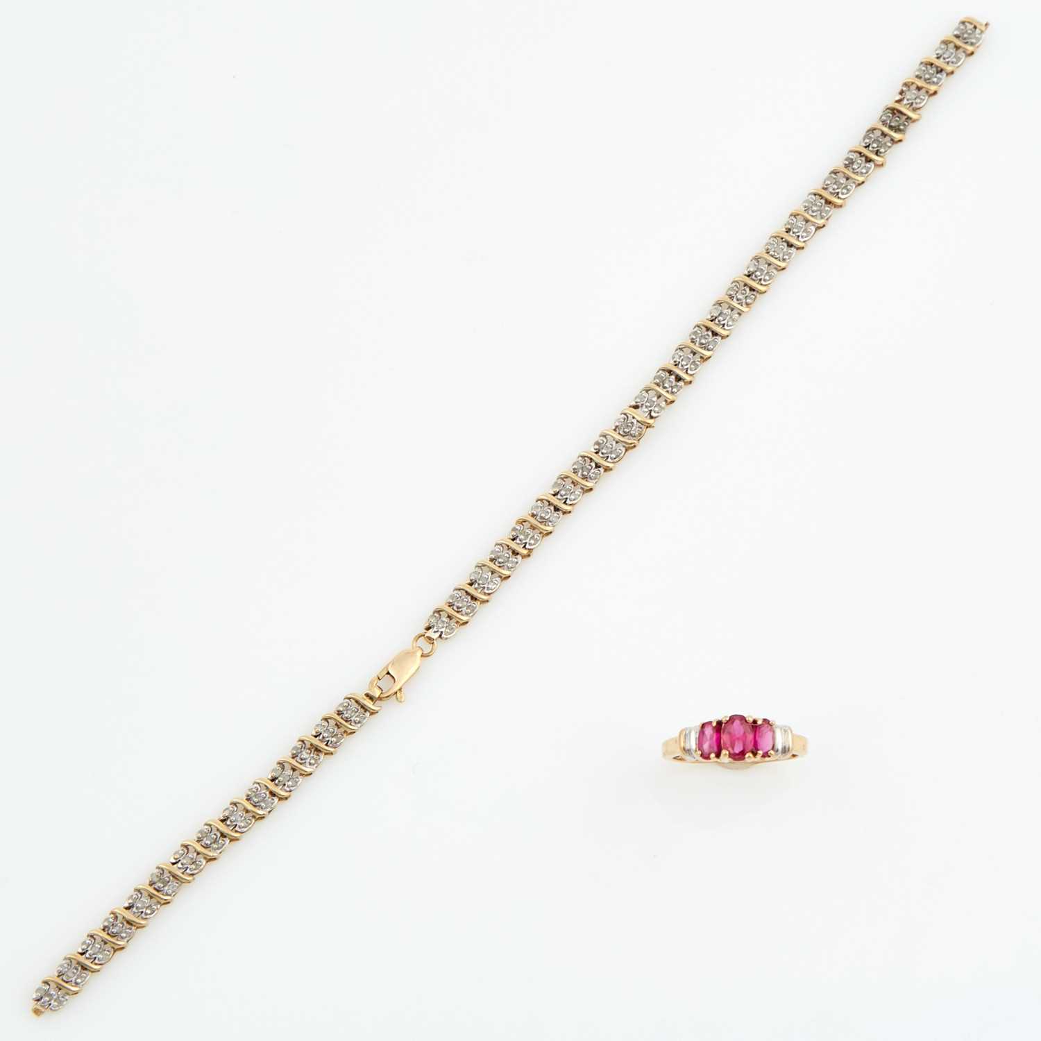 Lot 165 - Diamond Flexible Bracelet and Gold and Stone Ring, 10K 5 dwt. all, damaged and stone missing