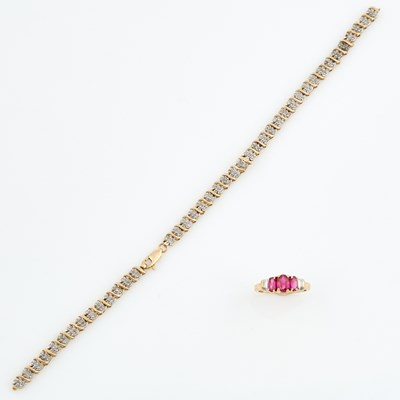 Lot 165 - Diamond Flexible Bracelet and Gold and Stone Ring, 10K 5 dwt. all, damaged and stone missing