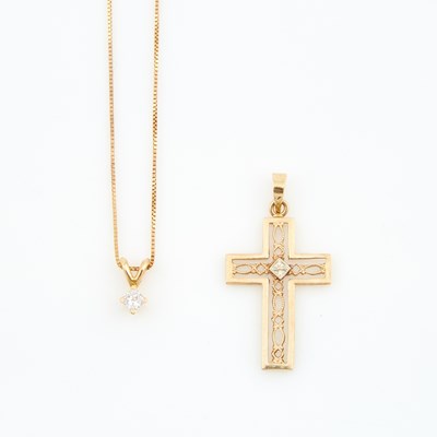 Lot 175 - Two Gold and Stone Pendants and Neck Chain, 14K 1 dwt. all