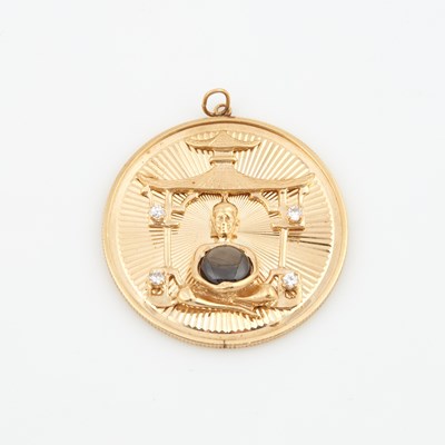 Lot 187 - Diamond and Stone Pendant, 4 diamonds, 14K 10 dwt. all