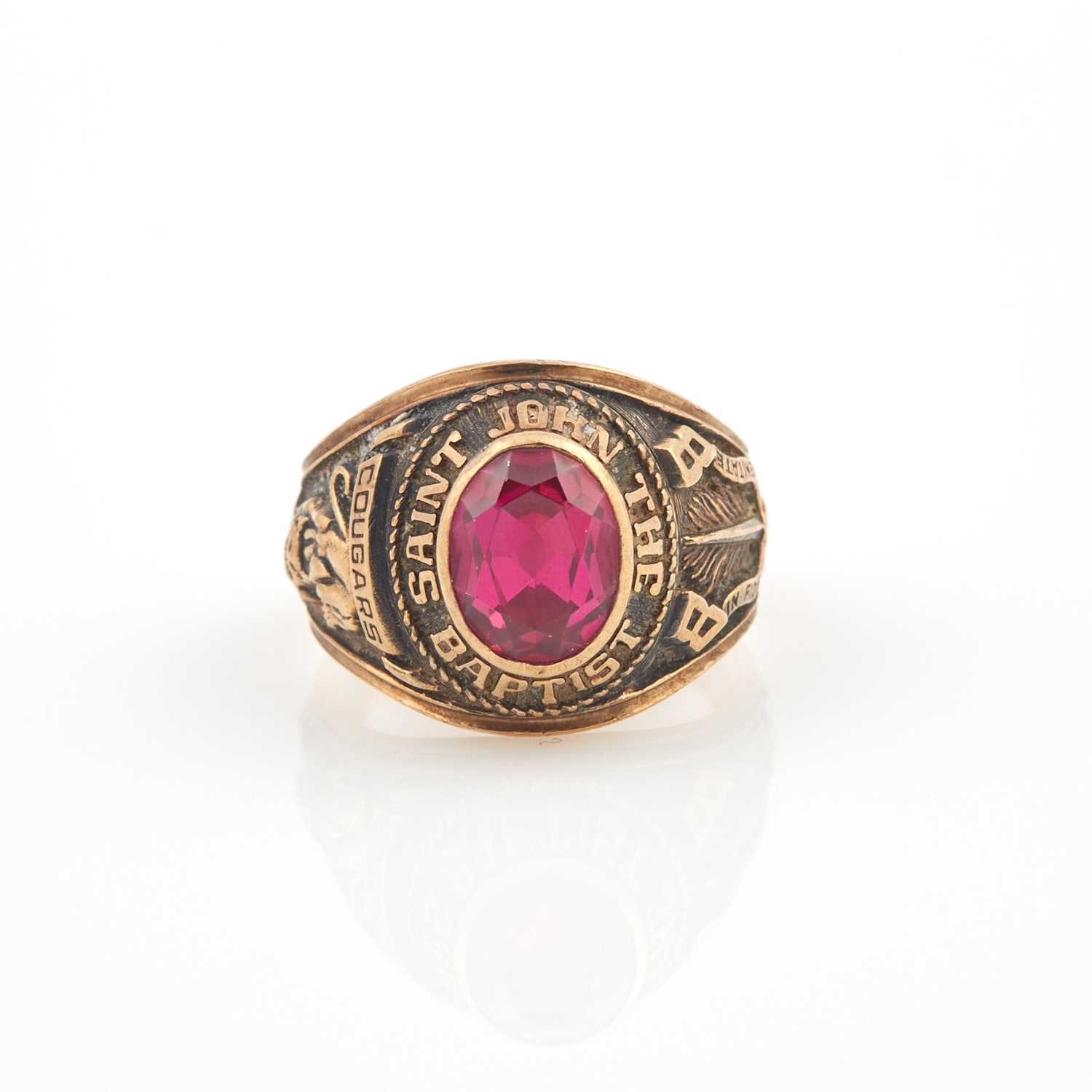 Lot 200 - Gold and Stone School Ring, 10K 8 dwt. all