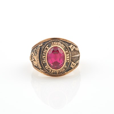 Lot 200 - Gold and Stone School Ring, 10K 8 dwt. all