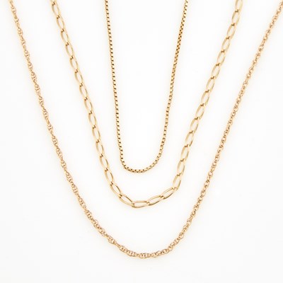 Lot 207 - Three Gold Neck Chains, 14K 3 dwt., damaged