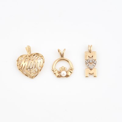 Lot 212 - Diamond Pendant and Two Gold and Bead Pendants, 14K 2 dwt. all
