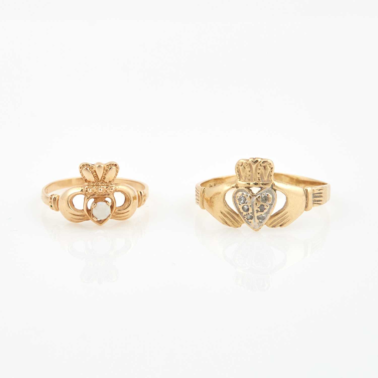 Lot 216 - Diamond Ring and Gold and Stone Ring, 14K 2 dwt.