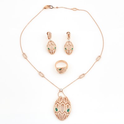 Lot 225 - Diamond and Stone Ring, Necklace and Two Earrings, 637 diamonds about 4.00 cts., 14K 23 dwt., all