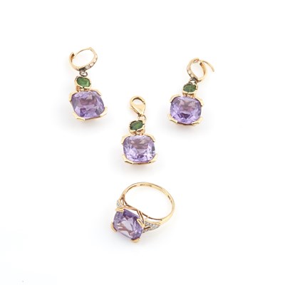 Lot 228 - Gold and Stone Ring, Charm and Two Earrings, 10K 10 dwt. all