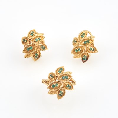 Lot 230 - Gold and Stone Ring and Two Earrings, 14K 10 dwt. all