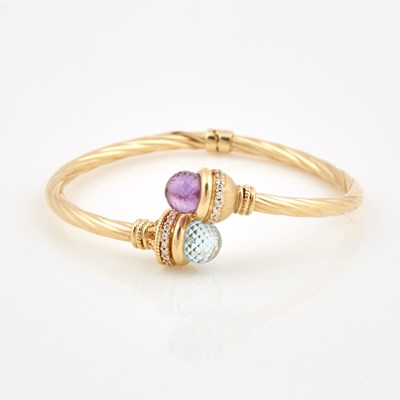Lot 233 - Gold and Stone Rigid Bracelet, 14K 6 dwt. all
