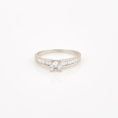 Lot 318 - Diamond Engagement Ring, 15 diamonds, center stone about 0.70 ct., 14 stones about 0.40 ct.,         18K 2 dwt., stone damaged