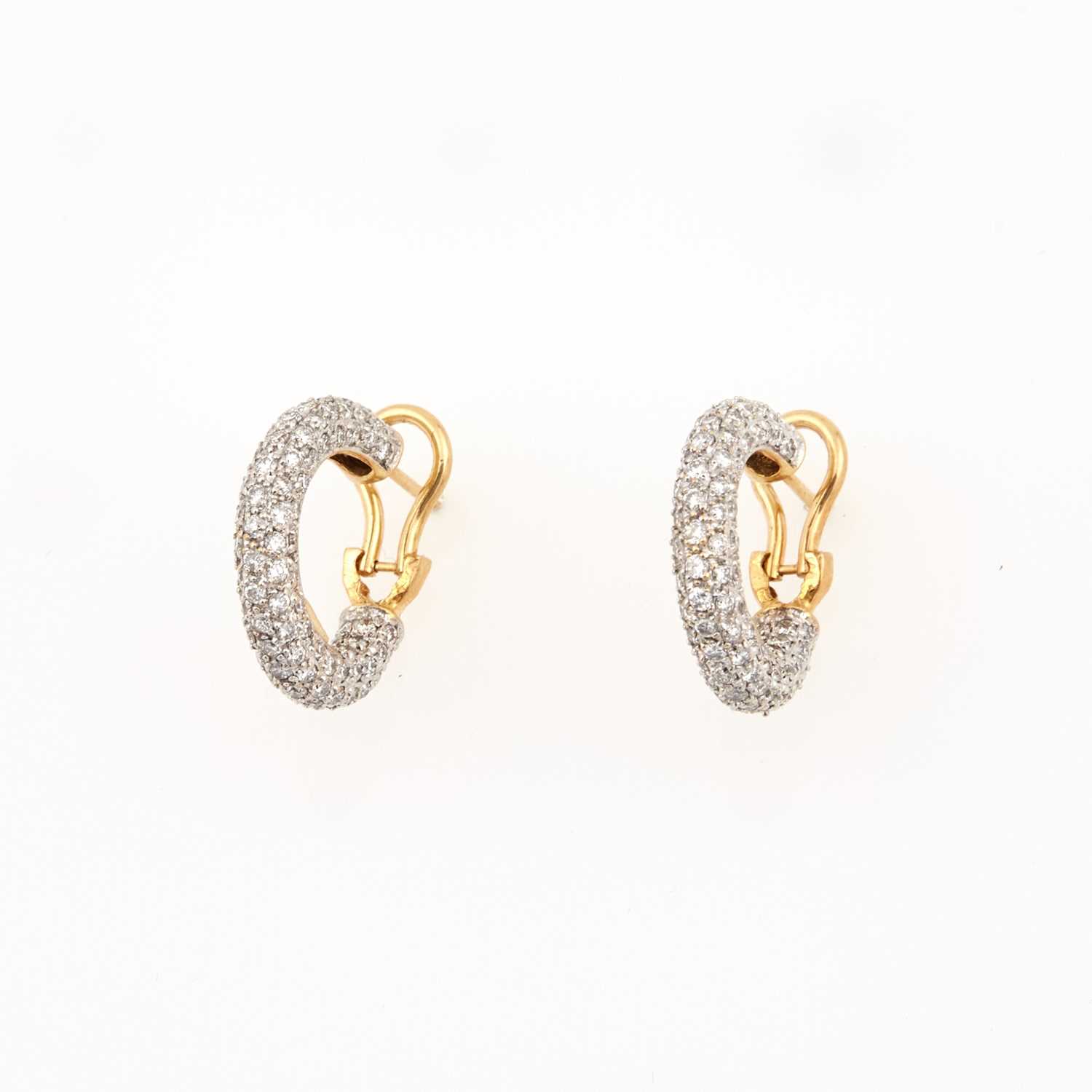 Lot 328 - Two Diamond Earrings, 206 diamonds about 2.00 cts., 18K 5 dwt.