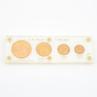 Lot 356 - 4 Gold US Coins: Double Eagle $20--1927, Eagle $10--1910, Half Eagle $5--1910, Quarter Eagle        $2.50--1909