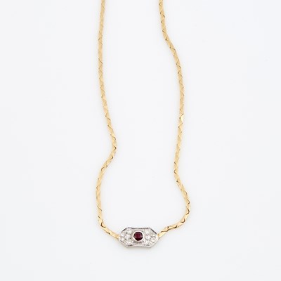 Lot 454 - Diamond and Stone Necklace, 14K 4 dwt. all