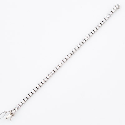 Lot 474 - Diamond Tennis Bracelet, 45 diamonds about 6.00 cts., 14K 6 dwt.