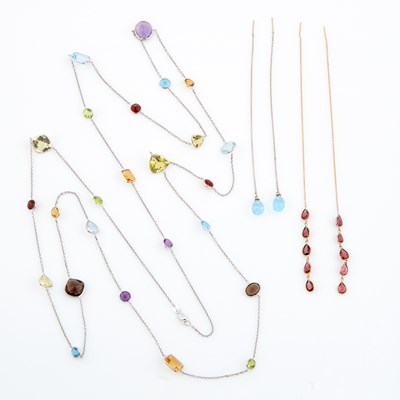 Lot 555 - Four Gold and Stone Earrings and Necklace, 14K 14 dwt. all