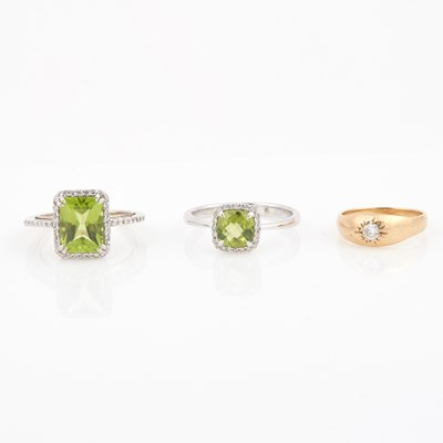 Lot 559 - Diamond Ring and Two Diamond and Stone Rings, 14K 4 dwt. all, stone missing