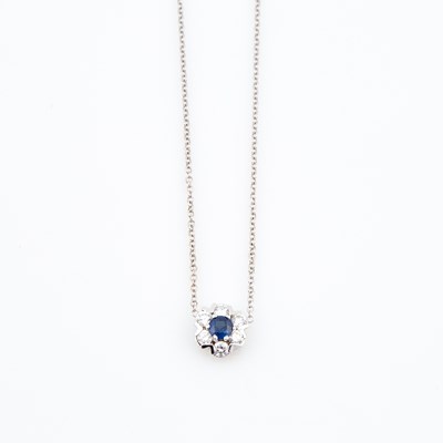 Lot 560 - Diamond and Stone Necklace, 6 diamonds about 0.40 ct., 18K 2 dwt. all