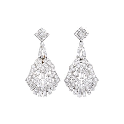 Lot 97A - Pair of Platinum and Diamond Pendant-Earrings