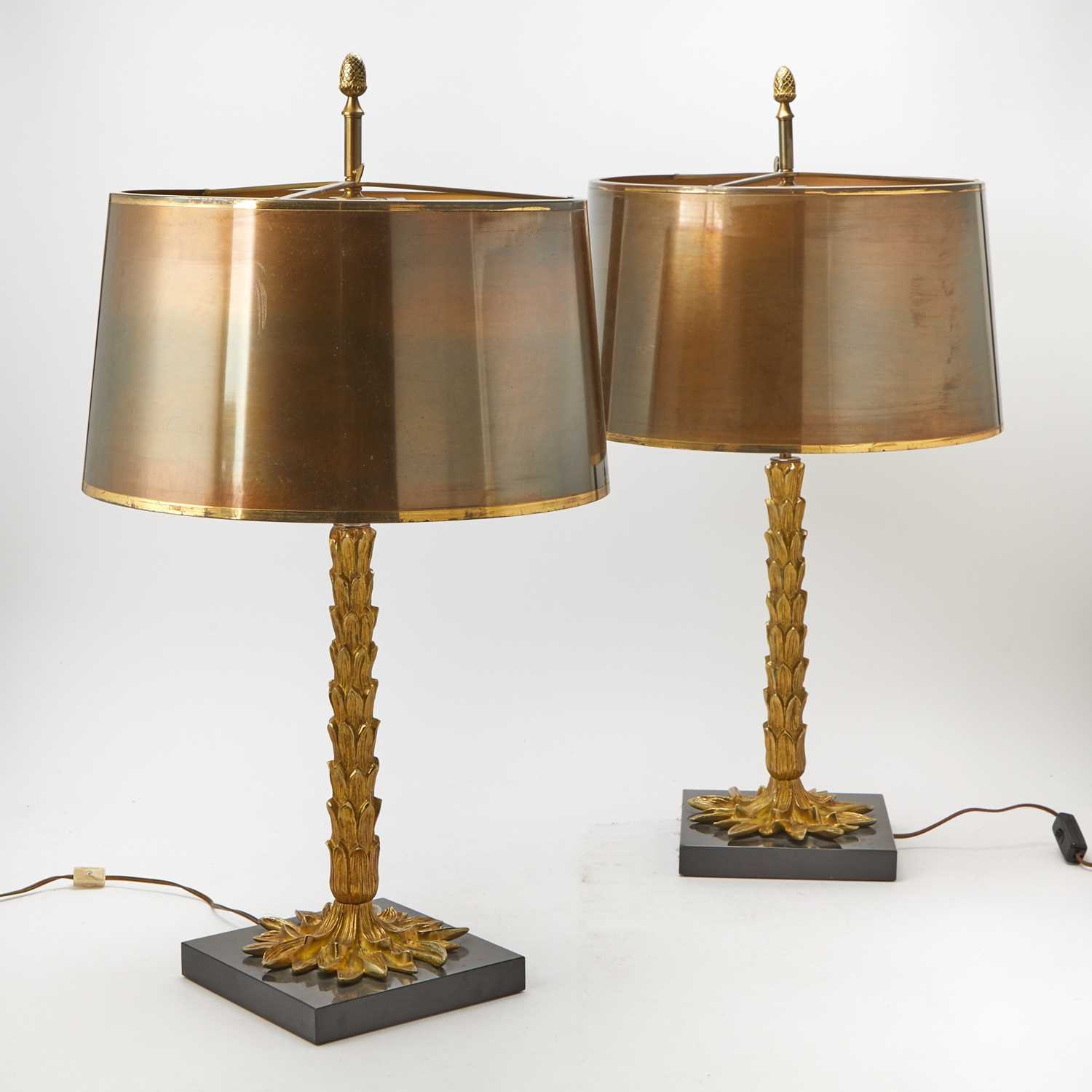 Pair of Maison Charles Gilt-Metal "Palme" Table Lamps with Gilt-