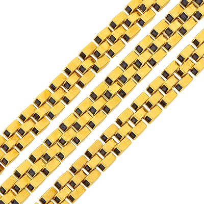 Lot 213 - Three Gold and Sapphire 'Escalier' Bracelets, France