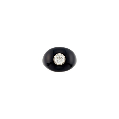 Lot 190 - Gold, Platinum, Black Enamel and Diamond Bombé Ring, France