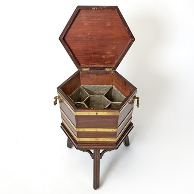 Lot 159 - George III Hexagonal Brass-Bound Mahogany Cellerette