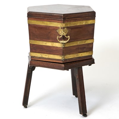 Lot 159 - George III Hexagonal Brass-Bound Mahogany Cellerette