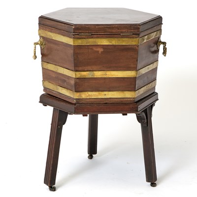 Lot 159 - George III Hexagonal Brass-Bound Mahogany Cellerette
