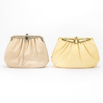 Lot 182 - Judith Leiber Two Off-White Satin and Lizard Bags