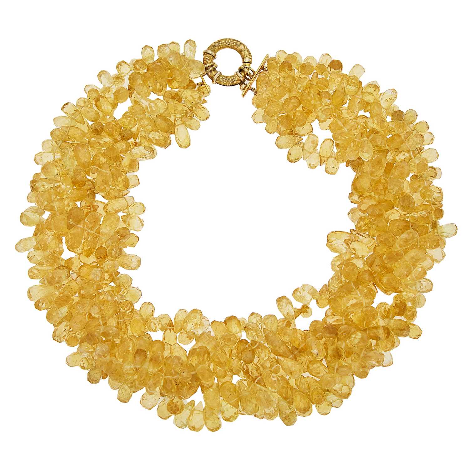 Lot 1041 - Five Strand Citrine Bead Torsade Necklace with Gold Clasp