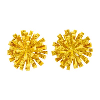 Lot 48 - Tiffany & Co. Pair of Gold Domed Spray Earclips