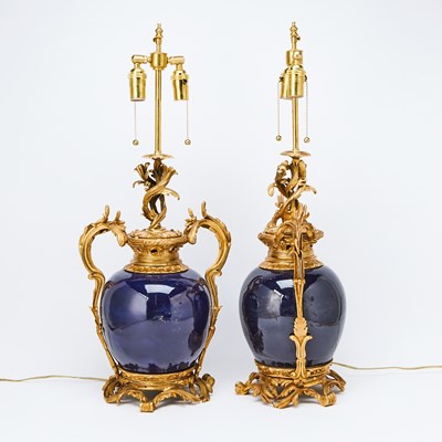 Lot 268 - A Pair of Louis XV Style Gilt-Bronze Mounted Blue Chinese Vases Mounted as Lamps