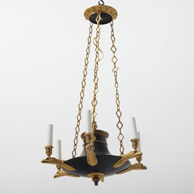 Lot 348 - French Empire Ormolu and Patinated Bronze Six Light Chandelier