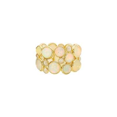 Lot 1050 - Gold, White Opal and Diamond Band Ring