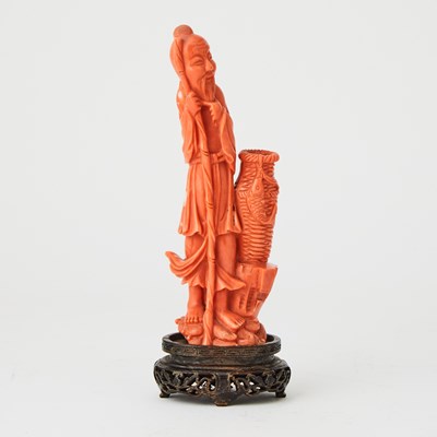 Lot 8 - A Chinese Coral Carving of an Elderly Fisherman