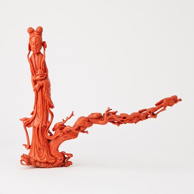 Lot 12 - A Large Chinese Coral Carving of Chang'e