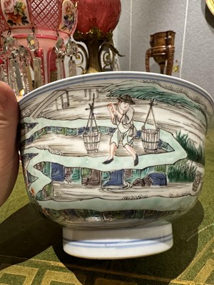 Lot 192 - A Rare Chinese Famille Verte 'Rice Production' Porcelain Bowl