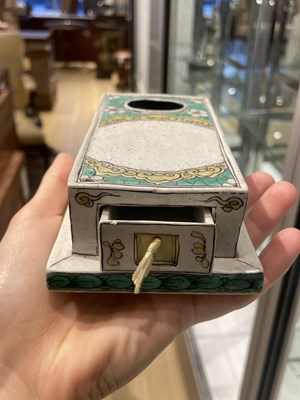 Lot 173 - A Rare Chinese Famille Verte Biscuit Porcelain Cased Inkstone