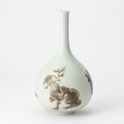 Lot 187 - A Fine Chinese White and Copper Red Glazed Porcelain Bottle Vase