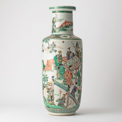 Lot 191 - An Exceptional Chinese Famille Verte Porcelain Rouleau Vase