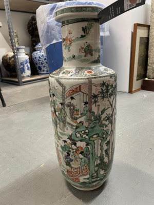 Lot 191 - An Exceptional Chinese Famille Verte Porcelain Rouleau Vase