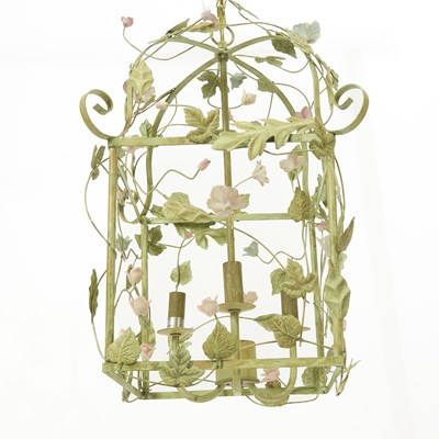 Lot 162 - Green Painted and Floral Decorated Tole Lantern
