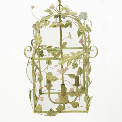 Lot 162 - Green Painted and Floral Decorated Tole Lantern