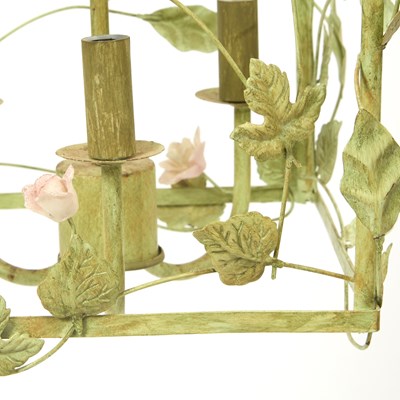 Lot 162 - Green Painted and Floral Decorated Tole Lantern